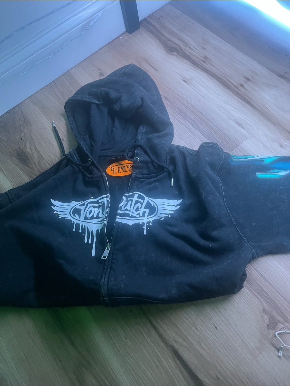 Von Dutch Black Kids Zip-Up Hoodie with White Logo